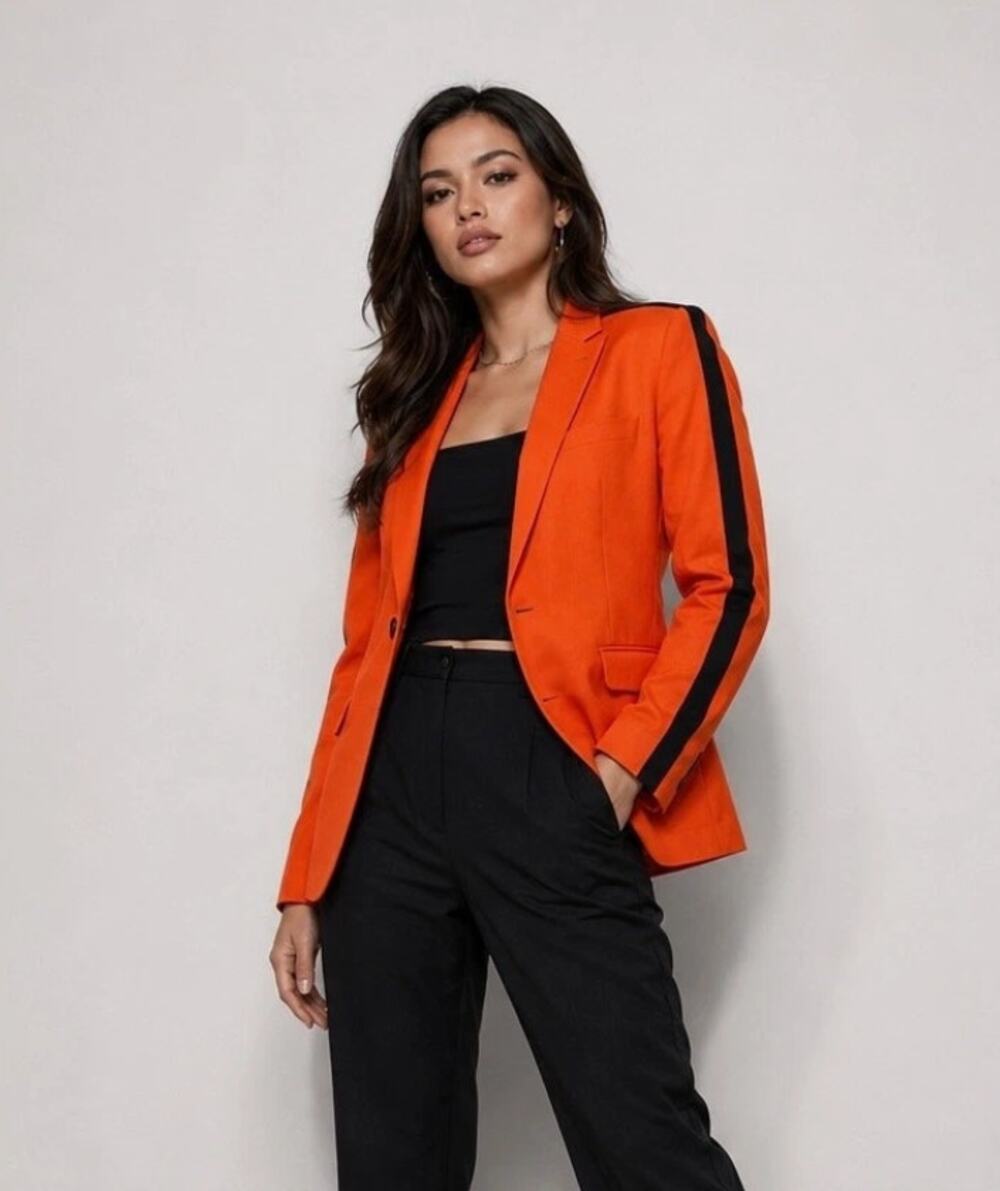 WILDFANG Empower Colorblock Tux Blazer Orange Black Sz L $188 {3P15}
